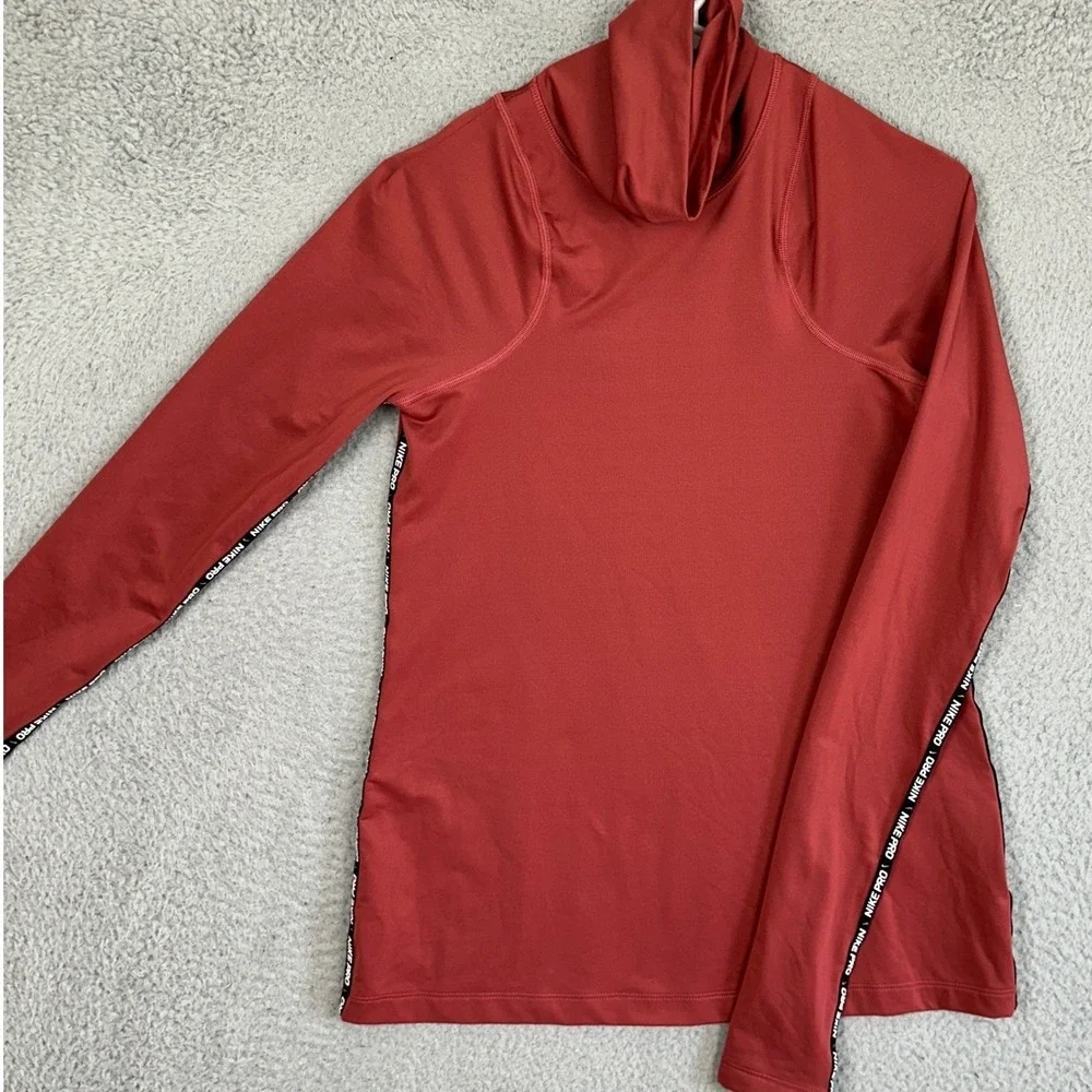 Nike Pro Dri-FIT Shirt Women Medium Rust Red Turtleneck Compression Training Top